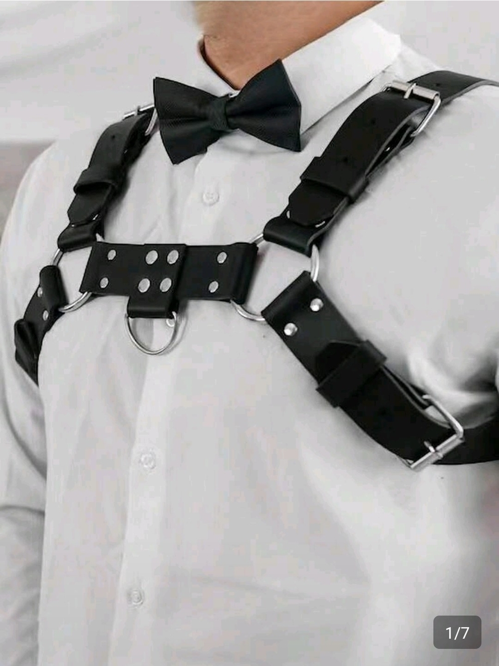 Trendy Men's Black Leather Chest Studded Harness Belt